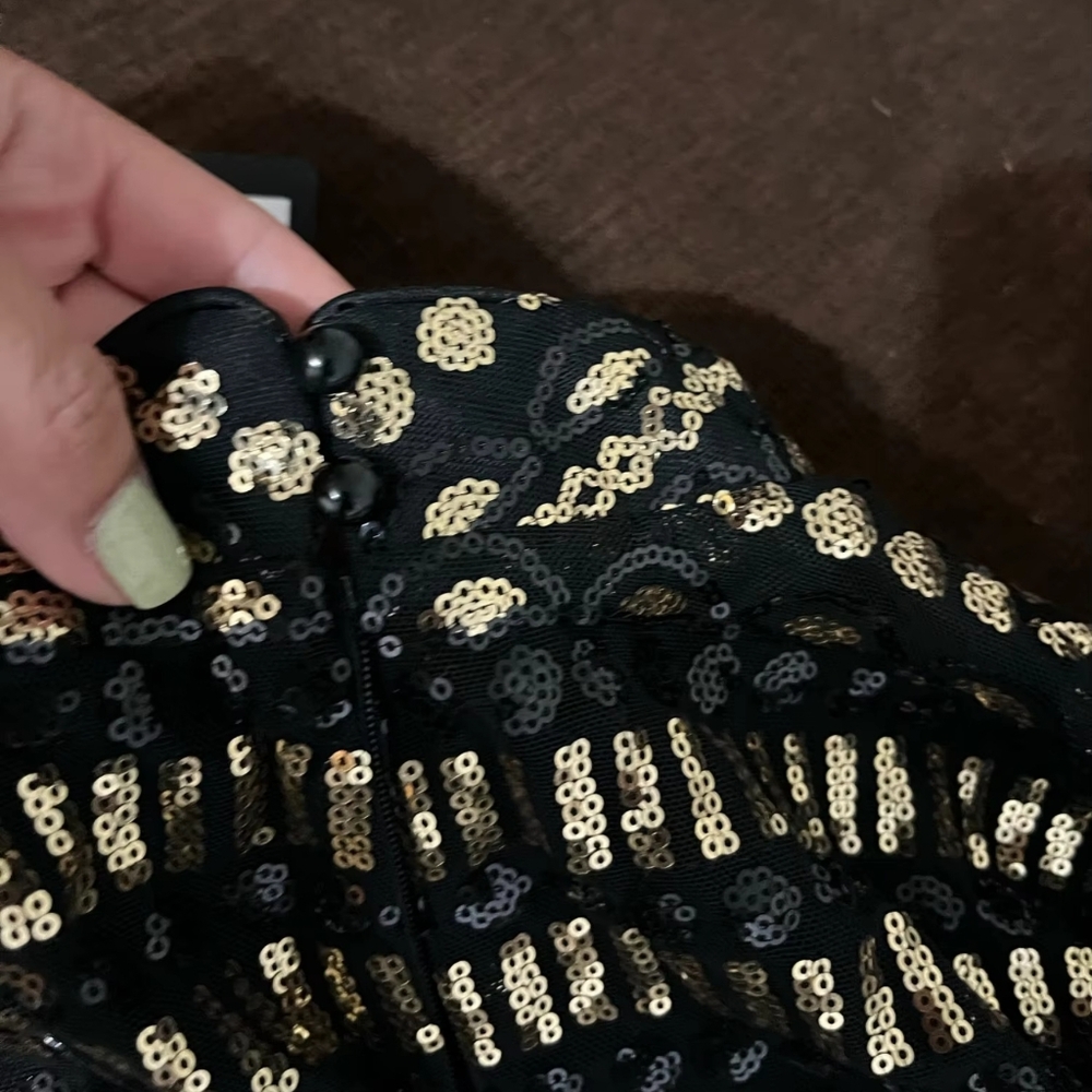 Vintage Black Velvet Bishop Sleeve Sequins Bodycon Ankle Length Dress - Picture 9 of 11